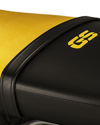 We see the black and yellow seat of the R nineT Urban G/S.