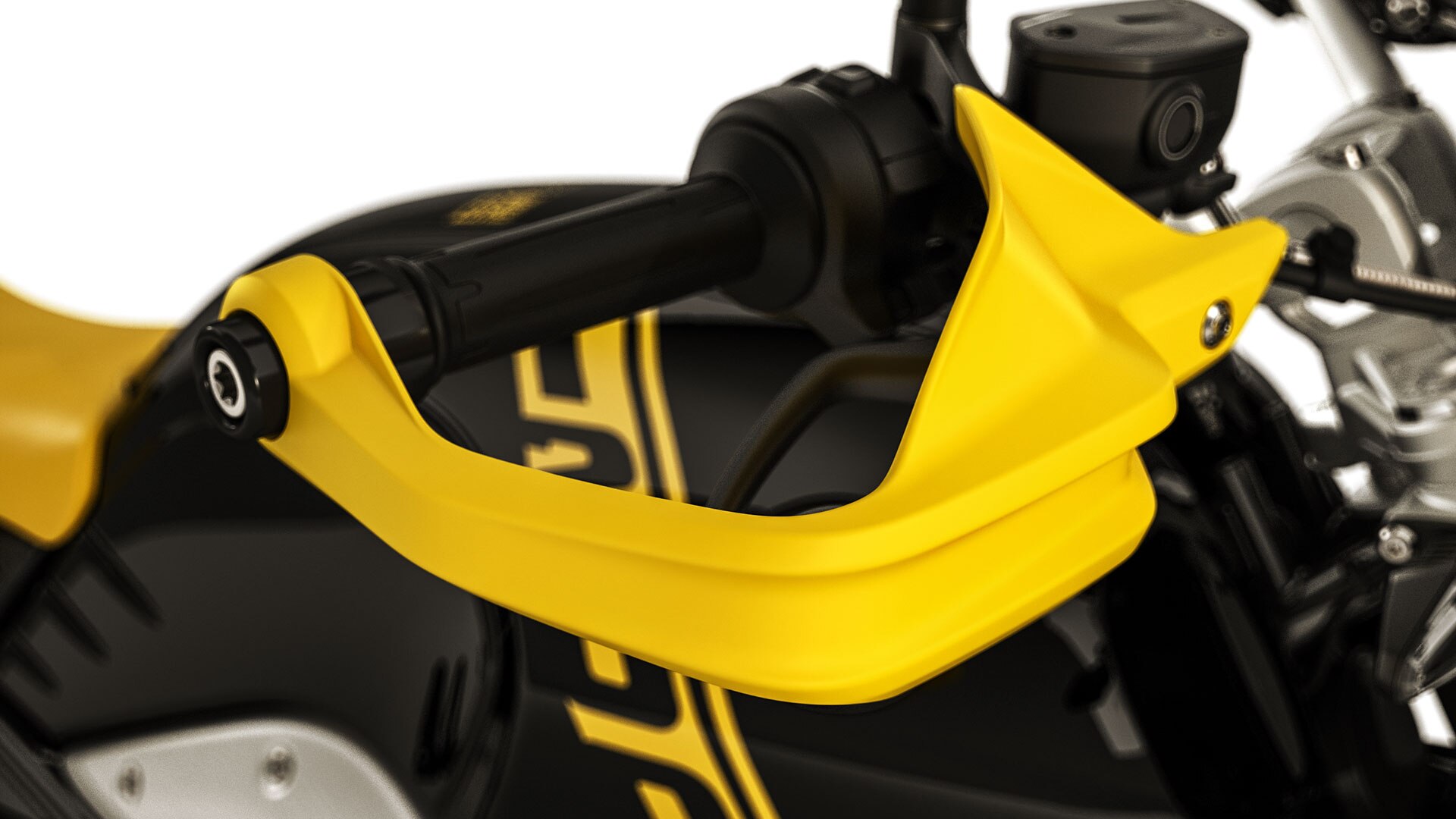 We see the yellow hand protector of the R nineT Urban G/S.